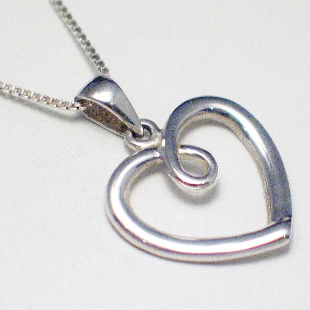 Heart Necklace Charm Pendant Sterling Silver 18"